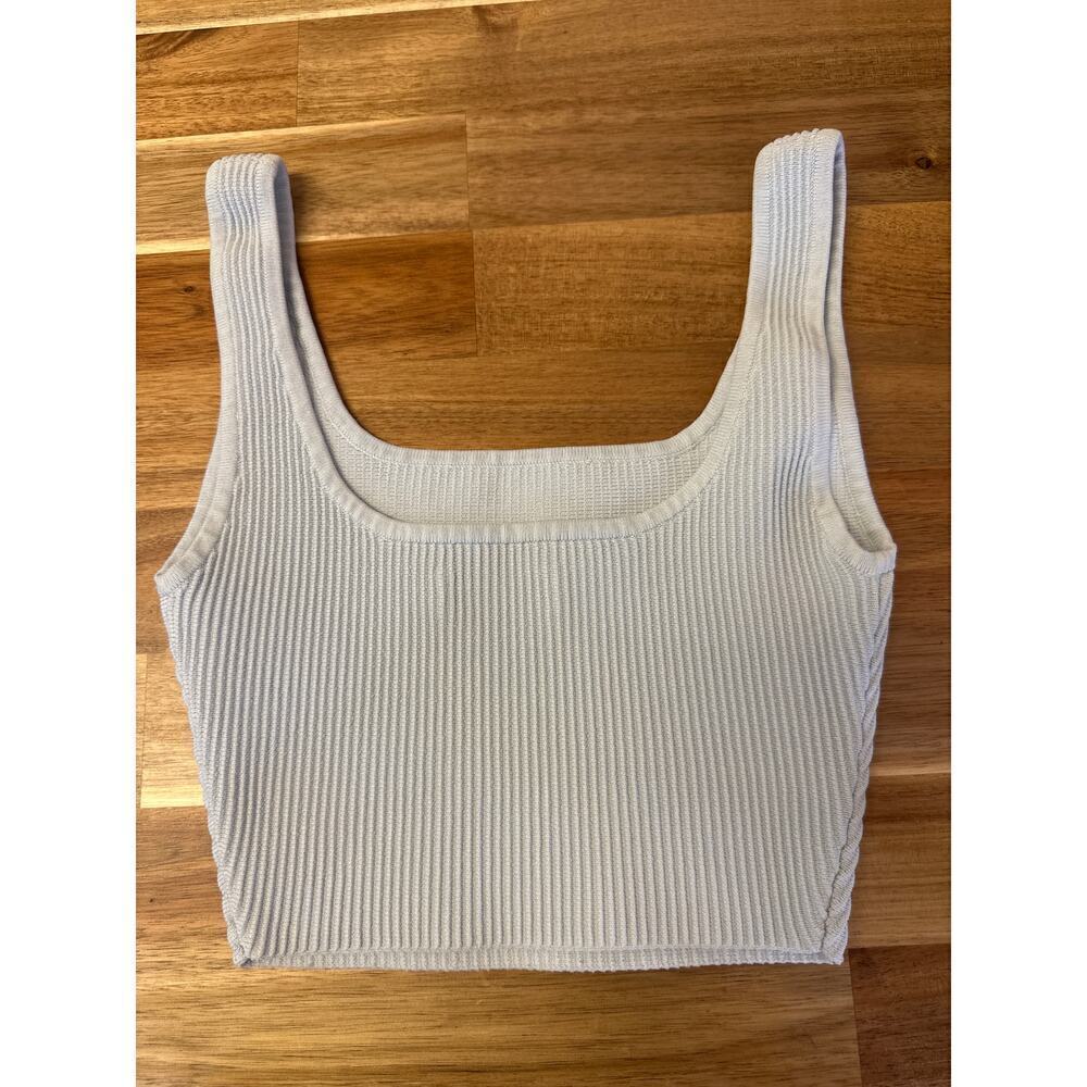 Aritzia Babaton Sculpt Knit Square Neck Cropped Tank Top Pale Blue Womens 2XS - Picture 2 of 4